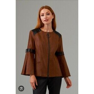 Joseph Ribkoff Brown Faux Suede Zipper Jacket Style 203648 Size 12